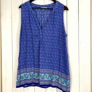 Artisan NY sleeveless blue pattern top 1X